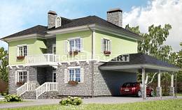 155-006-П Проект двухэтажного дома и гаражом, компактный загородный дом из поризованных блоков, House Expert