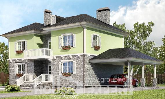 155-006-П Проект двухэтажного дома и гаражом, компактный загородный дом из поризованных блоков, House Expert