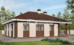 160-015-П Проект одноэтажного дома и гаражом, доступный дом из блока Экибастуз, House Expert