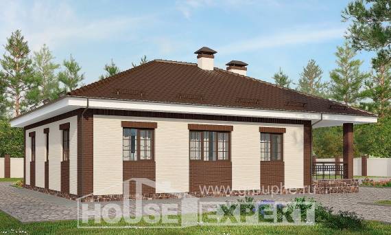 160-015-П Проект одноэтажного дома и гаражом, красивый коттедж из газобетона, House Expert