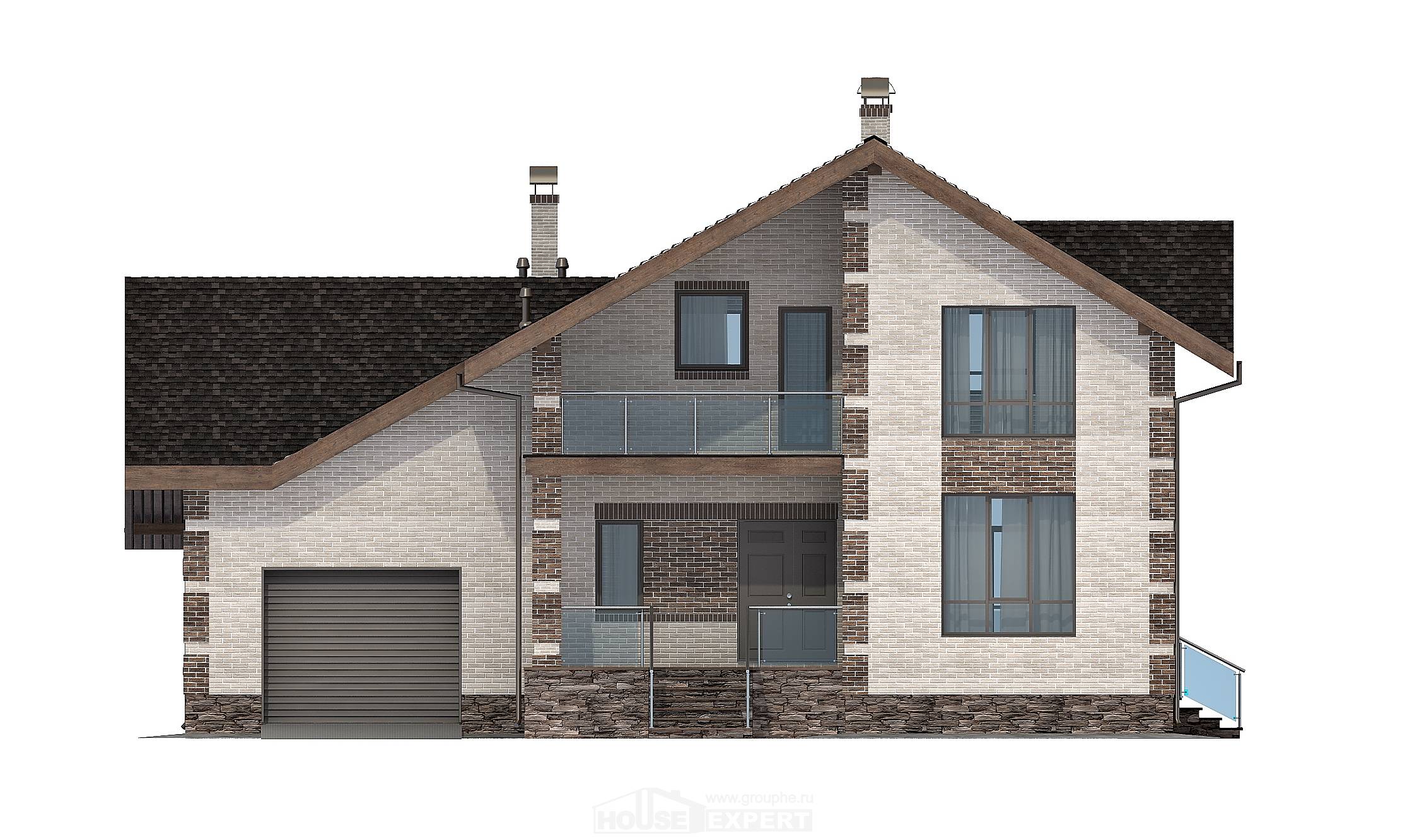 245-005-П Проект двухэтажного дома с мансардным этажом и гаражом, классический коттедж из поризованных блоков, Атырау