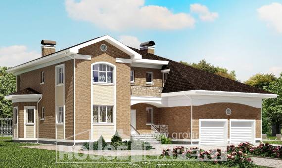 335-002-П Проект двухэтажного дома и гаражом, красивый домик из кирпича, Семей