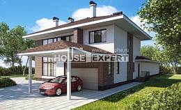 340-001-П Проект двухэтажного дома и гаражом, огромный коттедж из кирпича, Шымкент
