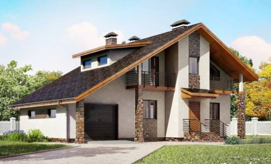 180-008-Л Проект двухэтажного дома с мансардой, гараж, классический домик из блока Караганда | Проекты домов от House Expert