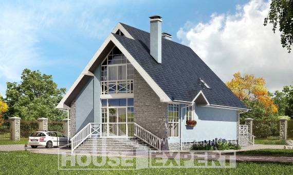 170-003-П Проект двухэтажного дома с мансардой, бюджетный домик из твинблока Жанаозен, House Expert