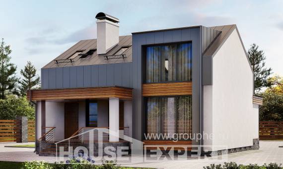 120-004-П Проект двухэтажного дома с мансардным этажом, компактный загородный дом из арболита Шымкент, House Expert
