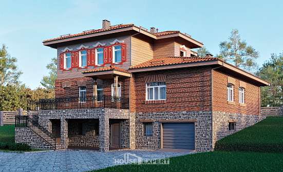 380-002-Л Проект трехэтажного дома, гараж, красивый коттедж из кирпича, Туркестан