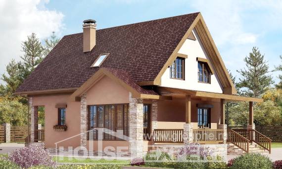 140-002-П Проект двухэтажного дома мансардный этаж, компактный загородный дом из арболита Темиртау, House Expert