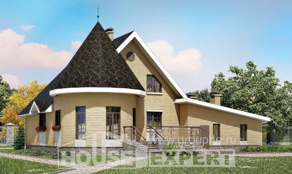 250-001-Л Проект двухэтажного дома мансардой, гараж, классический домик из газобетона, Кызылорда