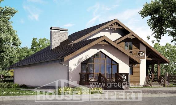 265-001-П Проект двухэтажного дома с мансардой, гараж, современный домик из бризолита, Экибастуз