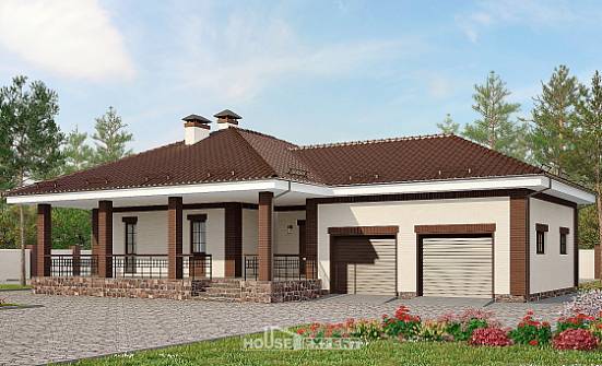 160-015-П Проект одноэтажного дома и гаражом, экономичный домик из блока Астана | Проекты домов от House Expert