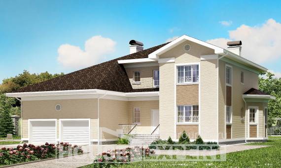 335-001-Л Проект двухэтажного дома и гаражом, современный домик из кирпича, Актау