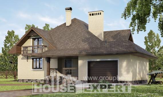 275-003-П Проект двухэтажного дома с мансардным этажом, гараж, классический домик из кирпича, Тараз