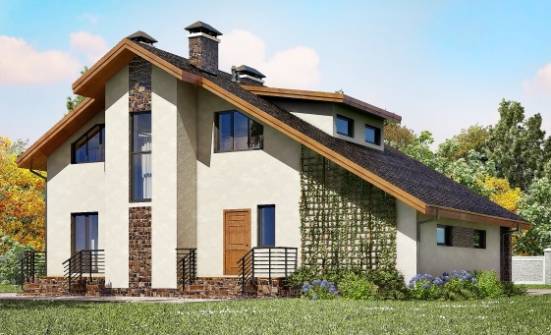 180-008-Л Проект двухэтажного дома с мансардой, гараж, классический домик из блока Караганда | Проекты домов от House Expert
