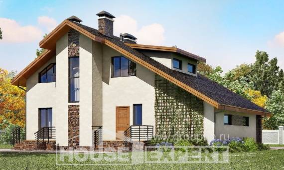 180-008-Л Проект двухэтажного дома мансардой, гараж, просторный коттедж из арболита Талдыкорган, House Expert