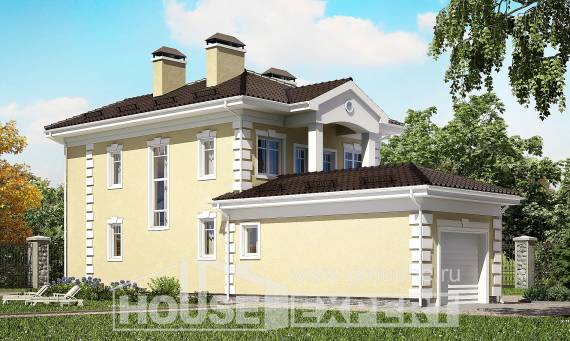 150-006-Л Проект двухэтажного дома и гаражом, бюджетный коттедж из блока Шымкент, House Expert