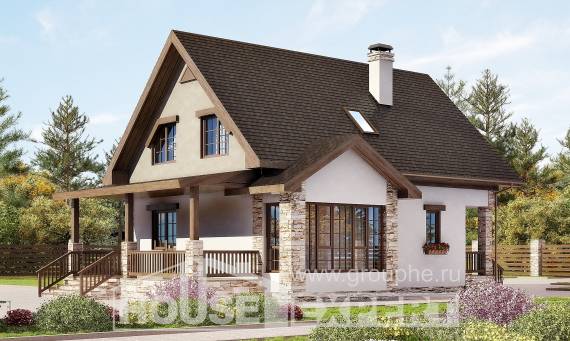 140-002-Л Проект двухэтажного дома с мансардным этажом, красивый загородный дом из бризолита, Талдыкорган