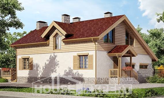165-002-П Проект двухэтажного дома и гаражом, компактный домик из поризованных блоков, Тараз