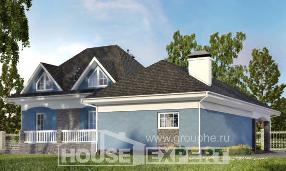 180-007-Л Проект двухэтажного дома с мансардным этажом, гараж, доступный домик из поризованных блоков Уральск, House Expert