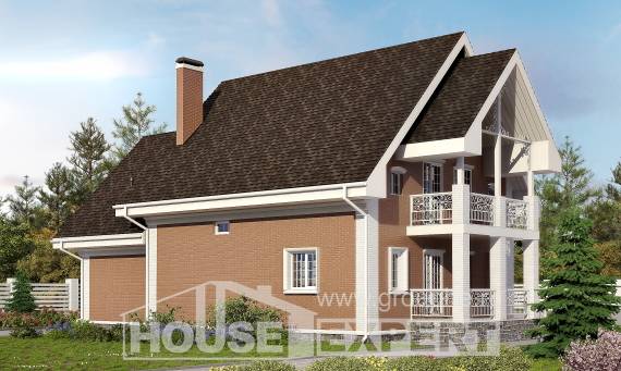 185-003-П Проект двухэтажного дома с мансардным этажом и гаражом, классический коттедж из бризолита Кокшетау, House Expert
