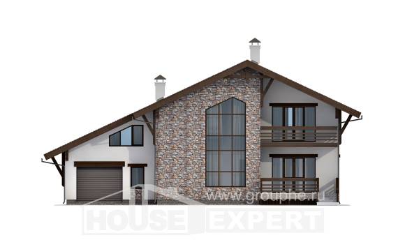 280-001-П Проект двухэтажного дома с мансардой и гаражом, современный загородный дом из кирпича, Алма-Ата