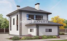 185-004-Л Проект двухэтажного дома, гараж, простой загородный дом из арболита Алма-Ата, House Expert