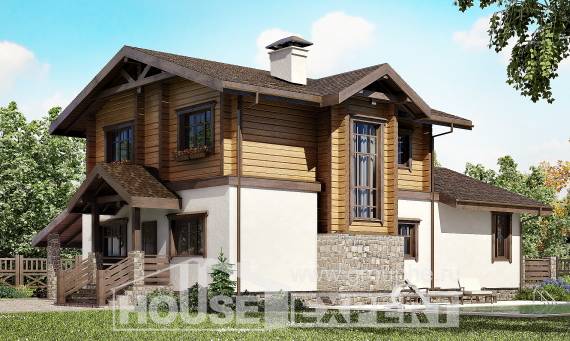 170-004-Л Проект двухэтажного дома с мансардным этажом, гараж, скромный загородный дом из поризованных блоков из дерева, Костанай