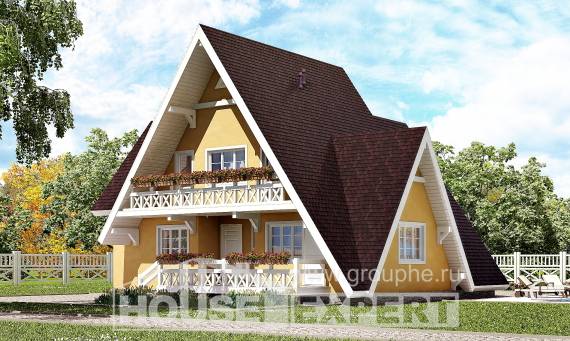 155-008-П Проект двухэтажного дома мансардой, недорогой домик из бревен Шымкент, House Expert