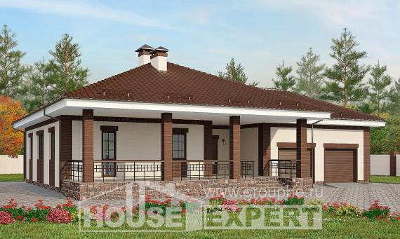 160-015-П Проект одноэтажного дома, гараж, скромный загородный дом из бризолита, Кызылорда