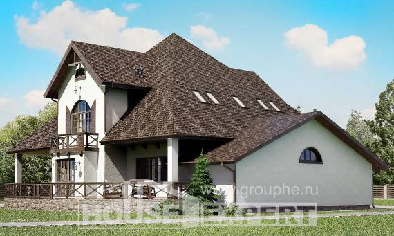 350-001-Л Проект двухэтажного дома с мансардой и гаражом, классический загородный дом из бризолита Петропавловск, House Expert