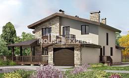 220-001-Л Проект двухэтажного дома мансардой и гаражом, классический загородный дом из твинблока, Алма-Ата