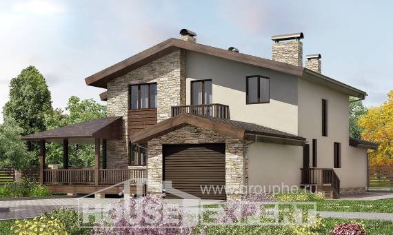 220-001-Л Проект двухэтажного дома мансардой и гаражом, классический загородный дом из твинблока, Алма-Ата
