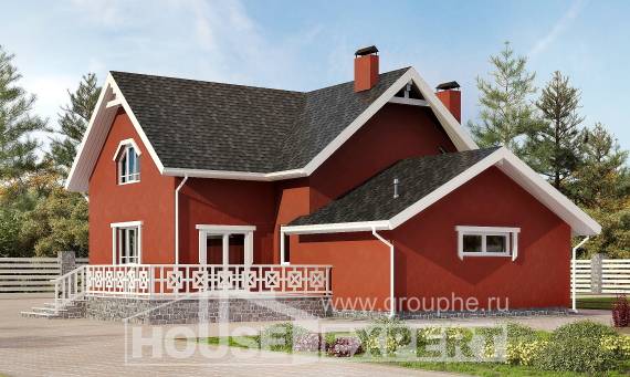 180-013-Л Проект двухэтажного дома с мансардой, гараж, простой загородный дом из бризолита, House Expert