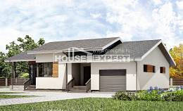 135-002-П Проект одноэтажного дома и гаражом, бюджетный коттедж из теплоблока Шымкент, House Expert