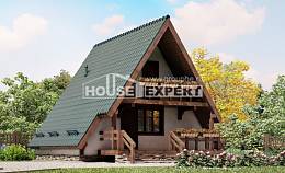 070-003-П Проект двухэтажного дома мансардой, недорогой домик из бревен Караганда, House Expert