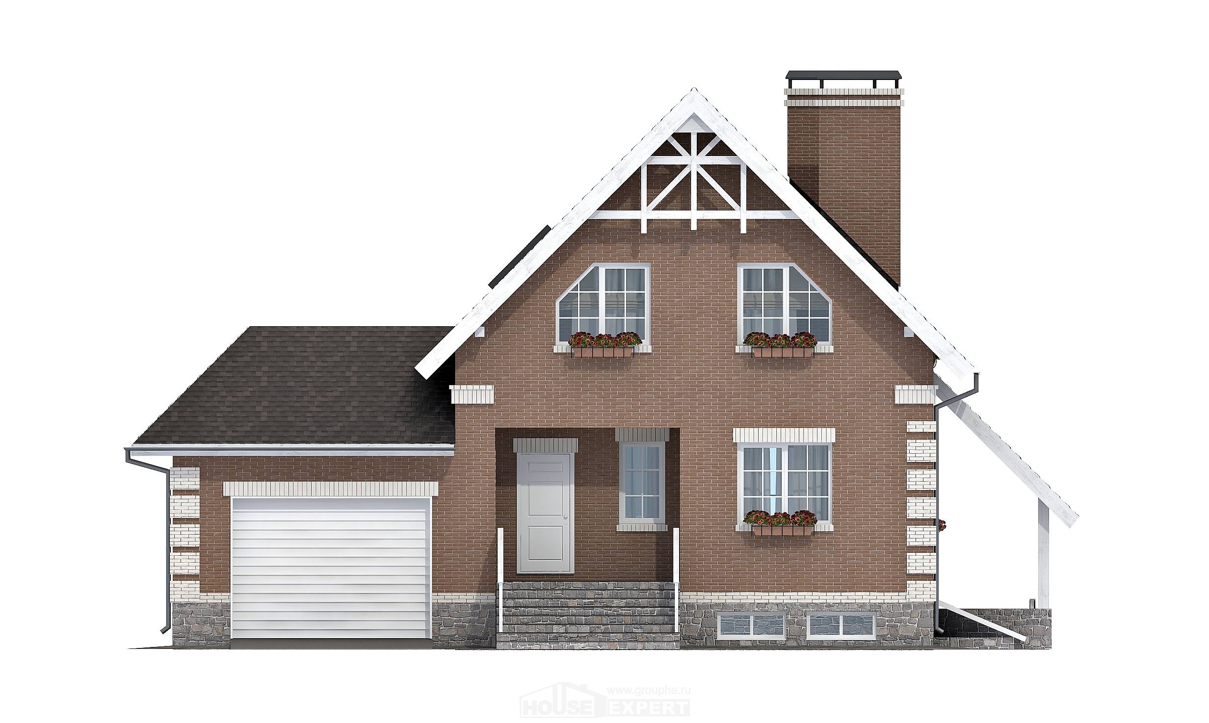 200-009-Л Проект трехэтажного дома с мансардой и гаражом, простой коттедж из теплоблока, Жанаозен