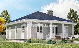 130-002-П Проект одноэтажного дома и гаражом, недорогой дом из пеноблока Алма-Ата, House Expert