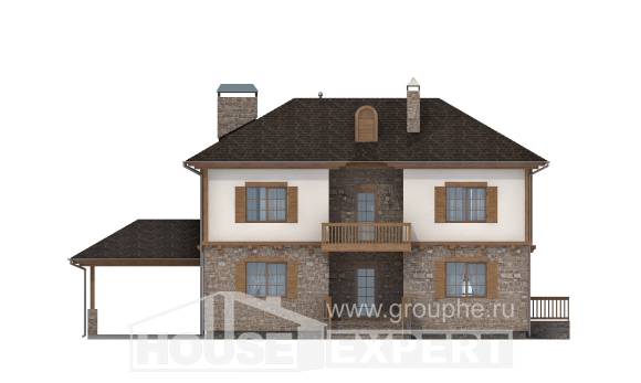 155-006-Л Проект двухэтажного дома и гаражом, бюджетный загородный дом из газобетона Уральск, House Expert