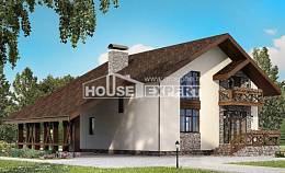 155-007-П Проект двухэтажного дома и гаражом, простой дом из поризованных блоков, House Expert