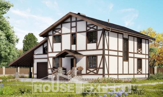 250-002-Л Проект двухэтажного дома с мансардным этажом и гаражом, классический загородный дом из кирпича Туркестан, House Expert