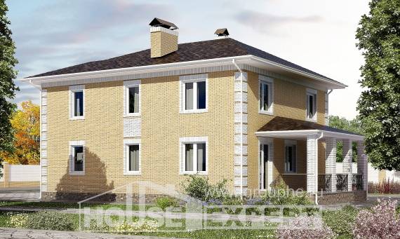 220-006-Л Проект двухэтажного дома и гаражом, классический коттедж из бризолита Жанаозен, House Expert