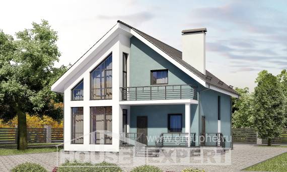 170-006-П Проект двухэтажного дома мансардой, уютный дом из поризованных блоков, House Expert