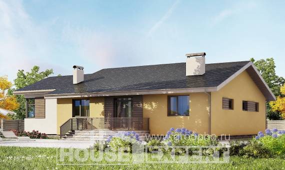 135-002-Л Проект одноэтажного дома, гараж, уютный загородный дом из поризованных блоков Тараз, House Expert