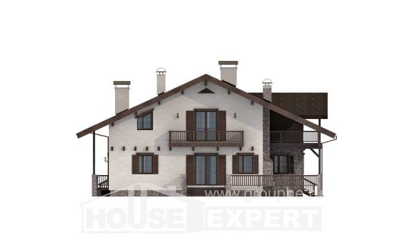 250-003-П Проект двухэтажного дома мансардный этаж, огромный коттедж из арболита Шымкент, House Expert