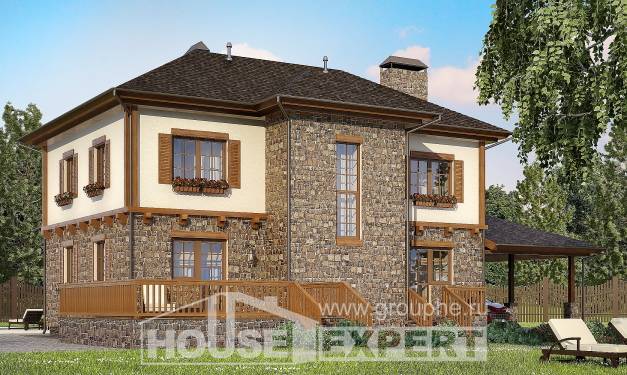 155-006-Л Проект двухэтажного дома, гараж, бюджетный загородный дом из арболита Туркестан, House Expert