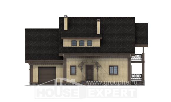 185-003-Л Проект двухэтажного дома мансардой, гараж, классический загородный дом из поризованных блоков, Костанай