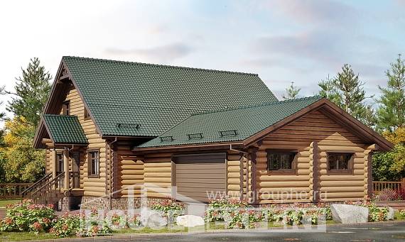 270-002-П Проект двухэтажного дома с мансардой и гаражом, красивый домик из бревен, Атырау