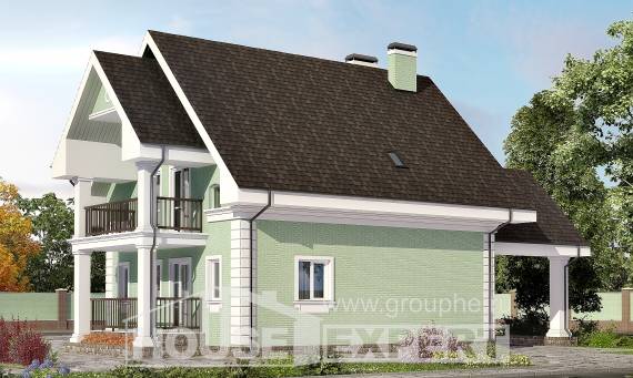 140-003-Л Проект двухэтажного дома с мансардным этажом и гаражом, экономичный домик из газобетона, House Expert