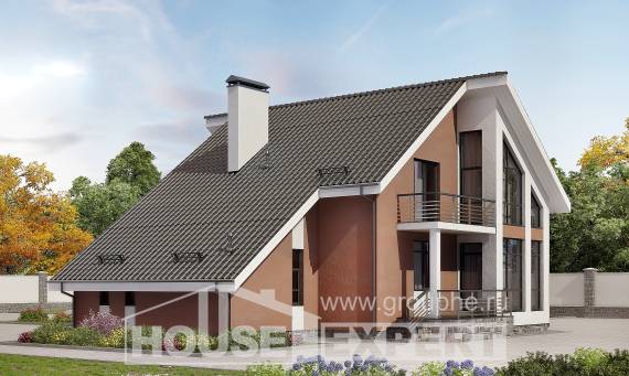 200-007-П Проект двухэтажного дома с мансардным этажом и гаражом, красивый домик из газобетона Экибастуз, House Expert