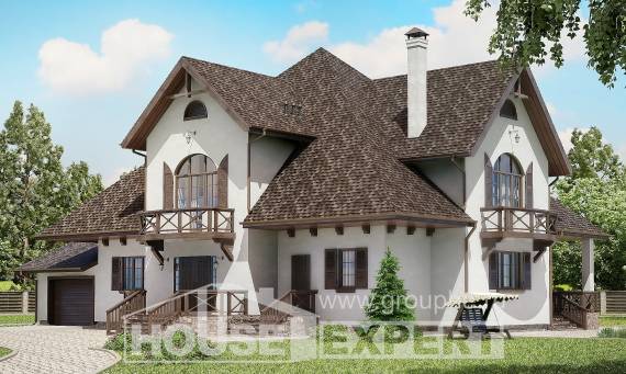 350-001-Л Проект двухэтажного дома с мансардой, гараж, классический загородный дом из пеноблока Семей, House Expert